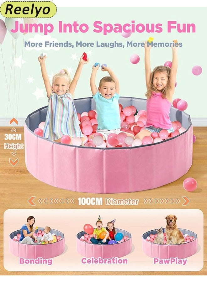 Reelyo 100CM Diameter Foldable Children's Toy Sand Pool, Thickened Waterproof Kids Ball Pit Home Folding Fence Indoor Play Sand Digging Tool Play Ball Pool Double Layer Oxford Cloth With Storage Bag Playpen For Baby Toddlers Baby Ball Pool, Folding Portable Ball Pool, Double Oxford Cloth, Children's Outdoor Indoor Play Pool Suitable For Children's Play, Toy Storage, Pet Play, And Entertaining Guests During Ramadan, Pink (Balls Not Included) - Image 2